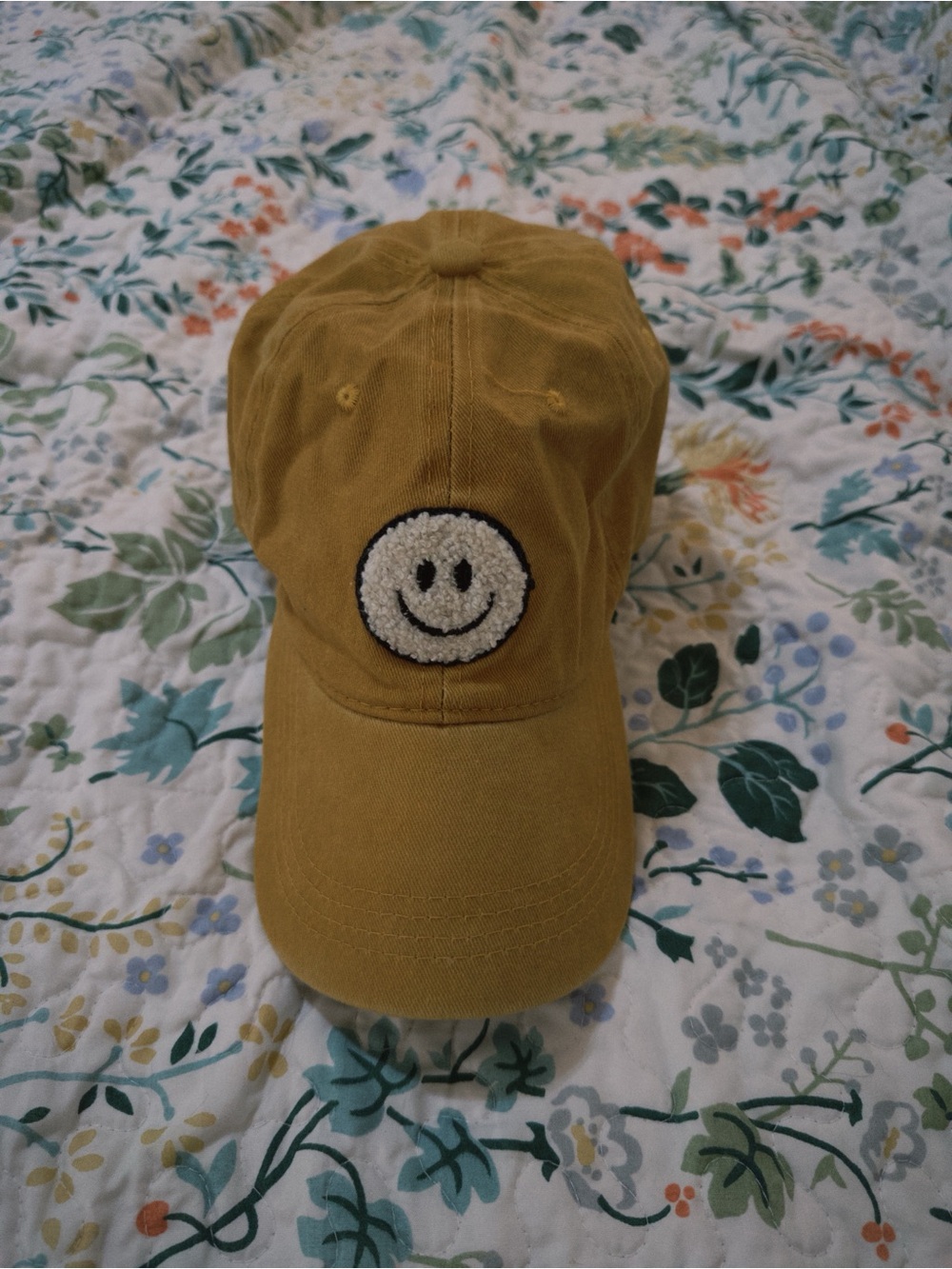 Yellow Smiley Patch Baseball Cap for Women